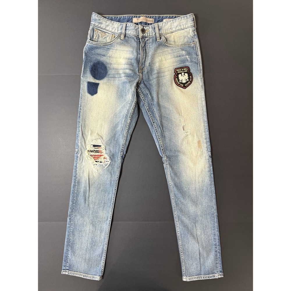 Guess Jeans Men's Slim Tapered Size 30 Embroidered Patches Modern